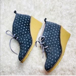 Boden Polka Dot Suede Desert Wedge Lace Up Boots